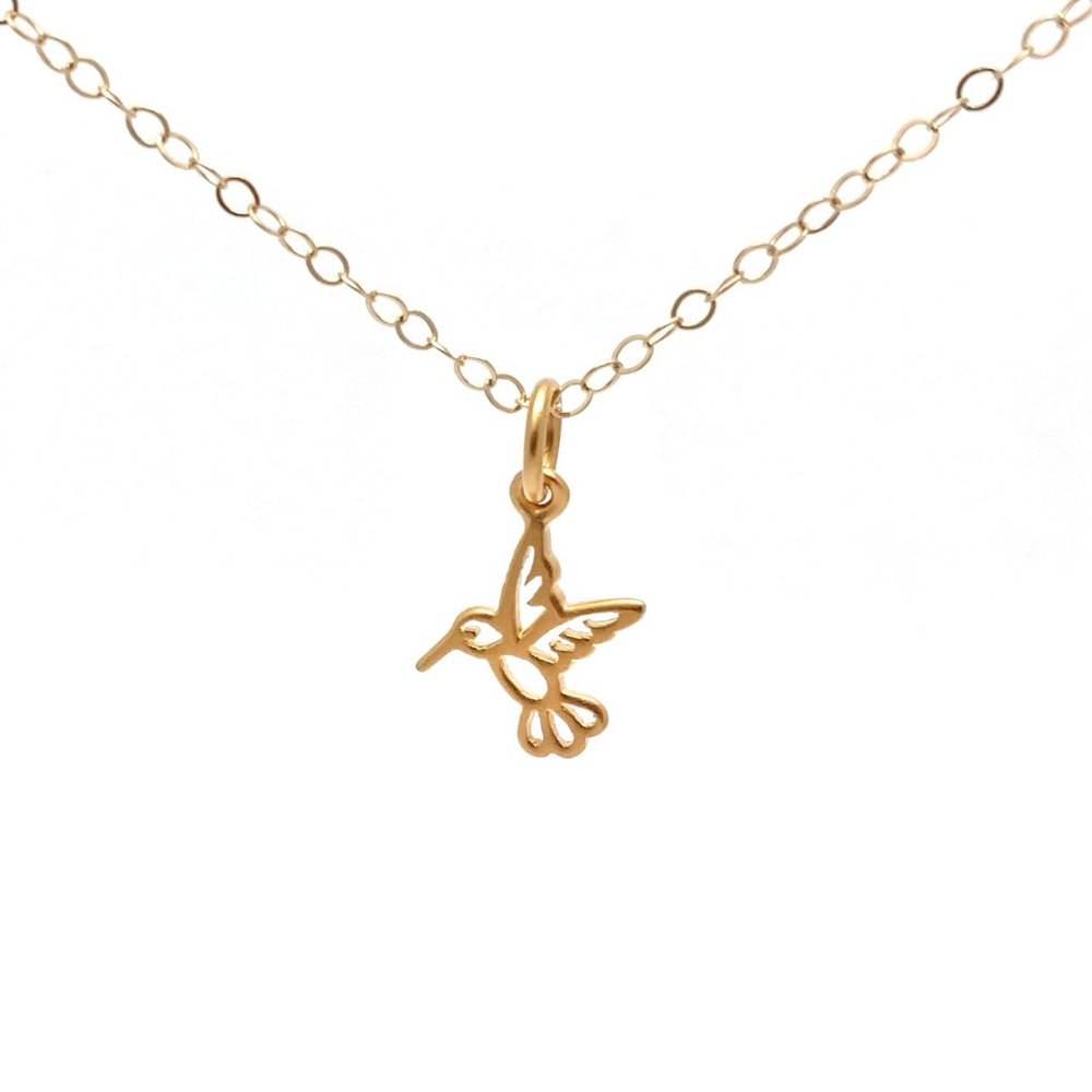 Hummingbird Charm Necklace 24k Gold Dipped Tiny